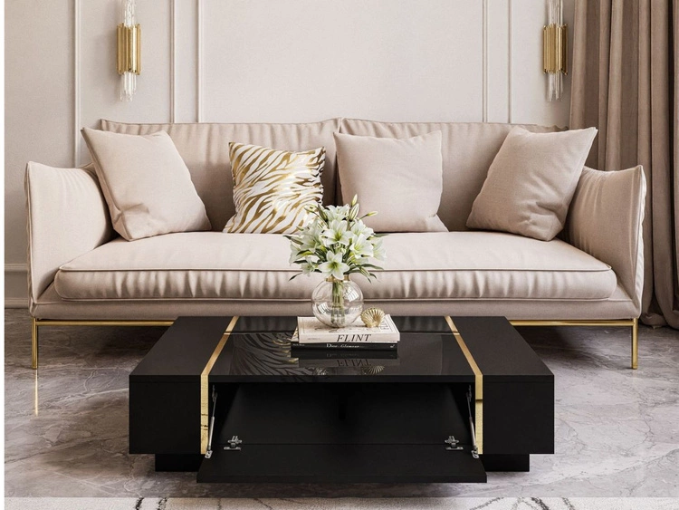 Zestaw mebli do salonu w stylu glamour Lunelie Czarny połysk