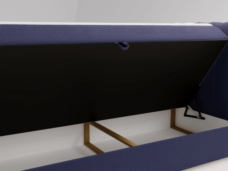 Łóżko kontynentalne z pojemnikiem na pościel 140x200 Osteno Ciemnoniebieskie