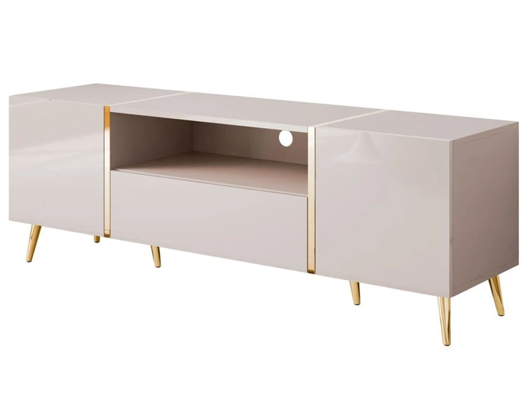 Szafka RTV w stylu glamour z szafkami i szufladą Lunelie kaszmir połysk