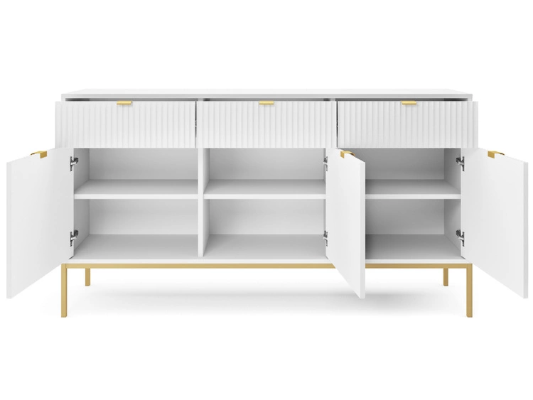 Komoda z drzwiami i szufladami Amber biała na złotych nogach