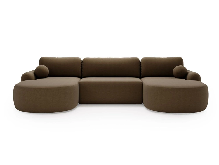 Narożnik U z funkcją spania i pojemnikiem Aurio Brązowy