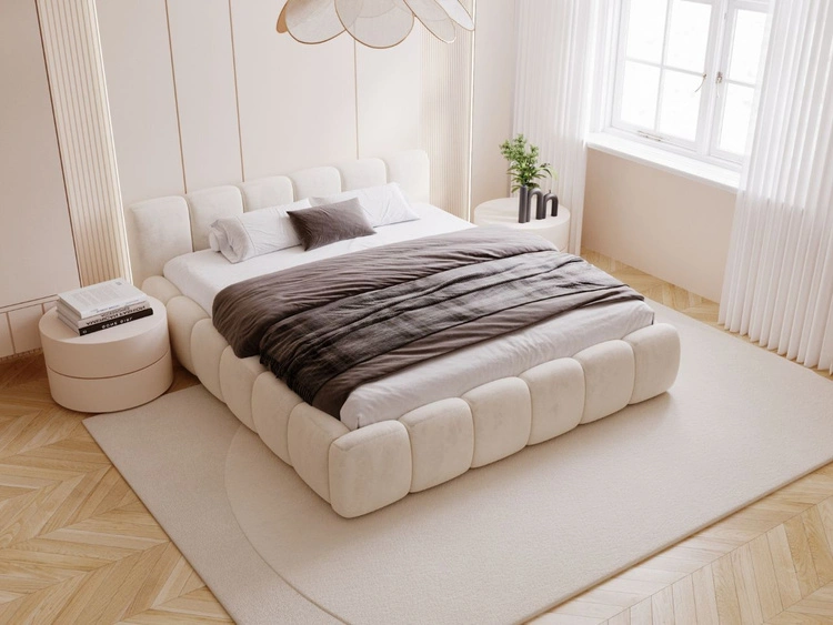 Łóżko tapicerowane z pojemnikiem i stelażem 160x200 Cloud Low beżowe