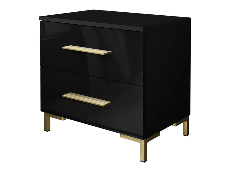Stolik nocny z szufladami na złotych nogach Nuveo Czarny połysk