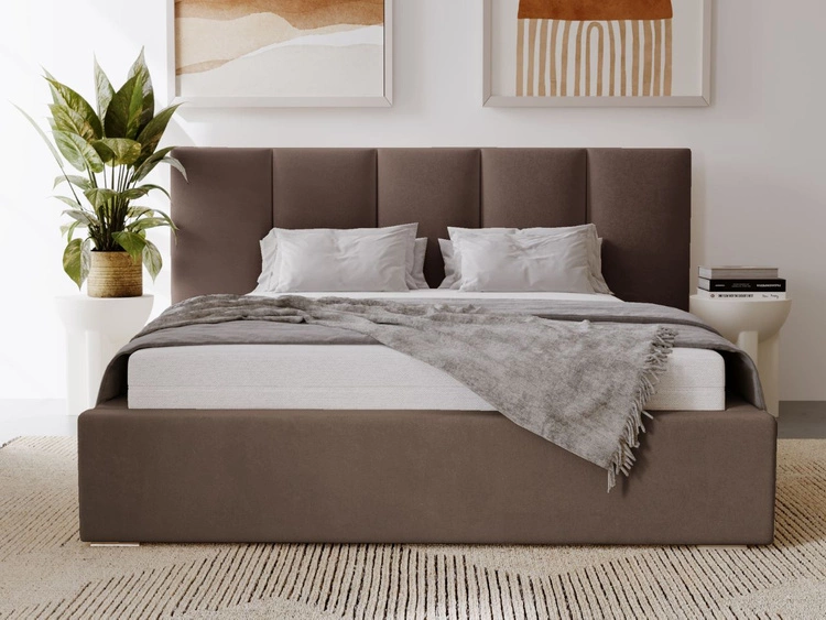 Łóżko tapicerowane z pojemnikiem i stelażem 180x200 cm Lizbona Brązowe