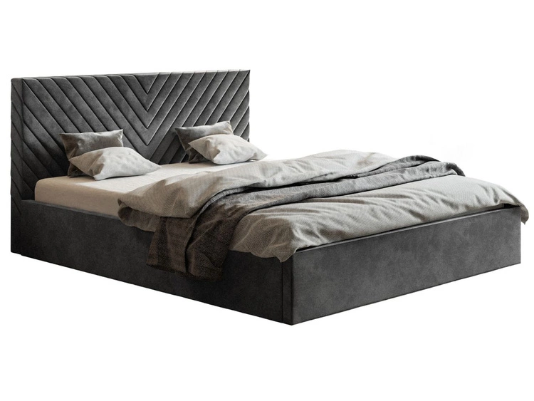 Łóżko tapicerowane z pojemnikiem i stelażem 140x200 Esma Ciemnoszare