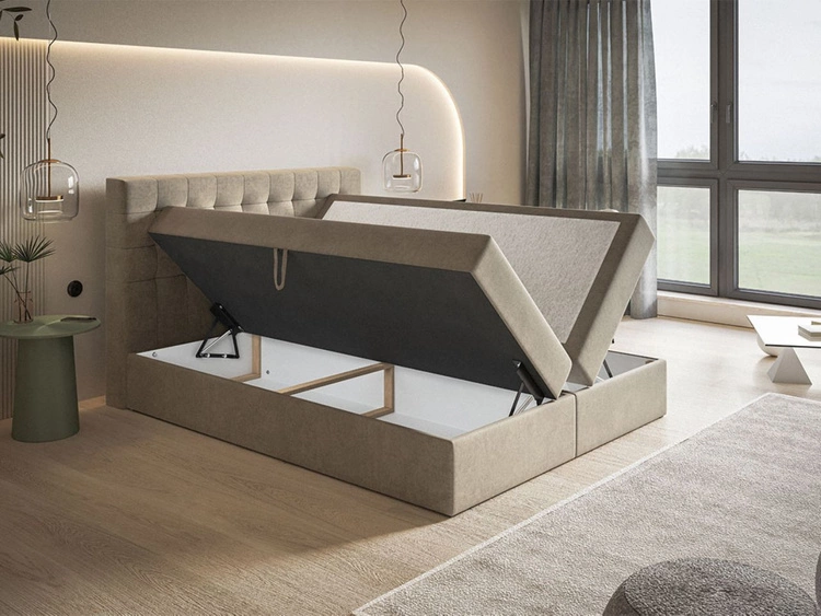 Łóżko kontynentalne z pojemnikiem na pościel 120x200 Denza Ciemnoniebieskie