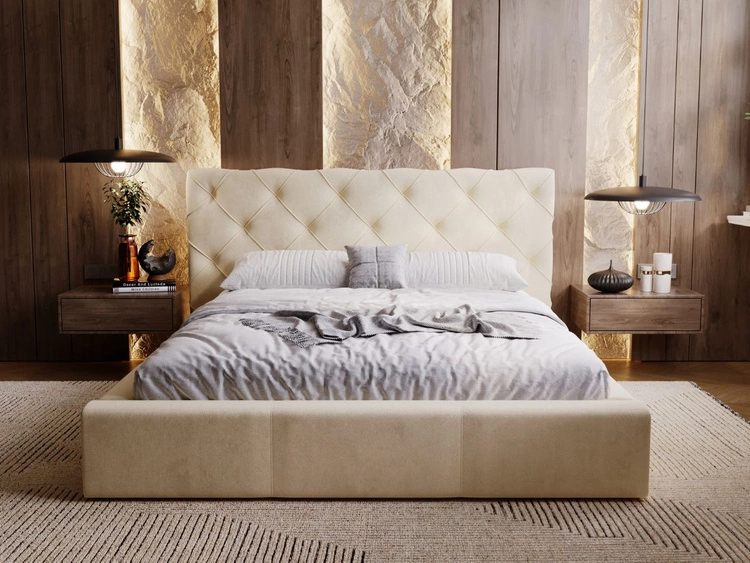 Łóżko tapicerowane z pojemnikiem i stelażem 160x200 Milano Beżowe