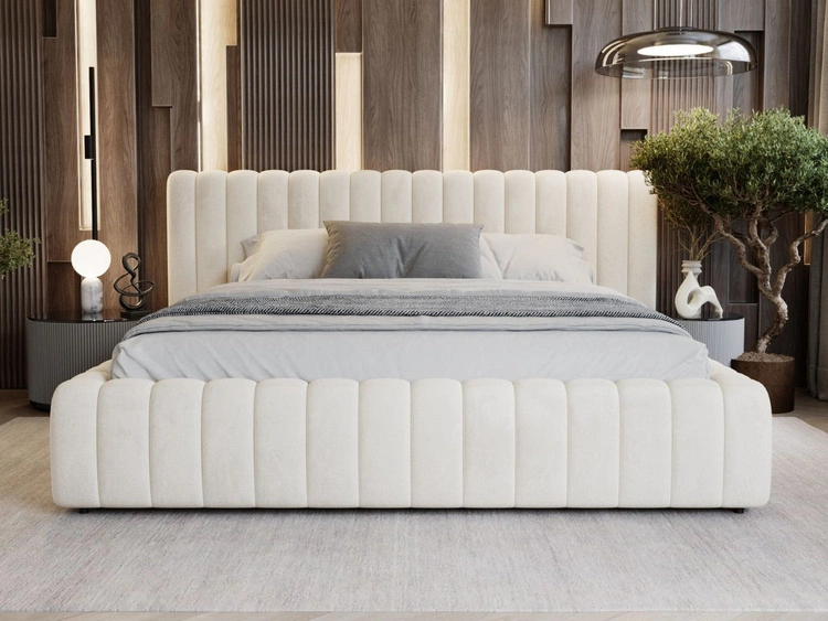 Łóżko tapicerowane z pojemnikiem i stelażem 180x200 Bliss Beżowe