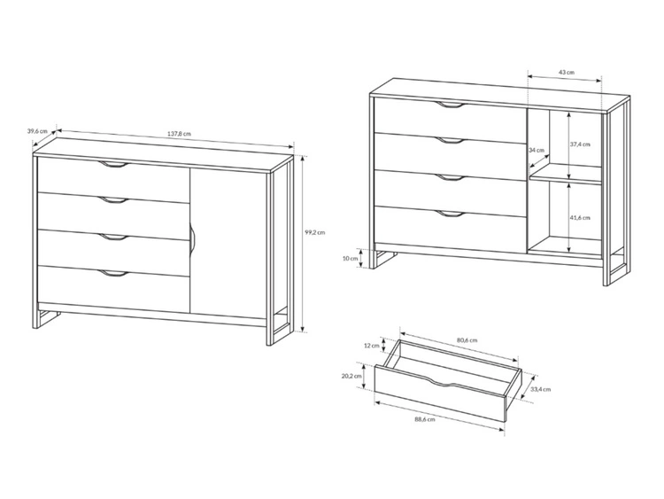 Komoda z drzwiami i szufladami 138 cm Denis Dąb Sand Grande, Matera