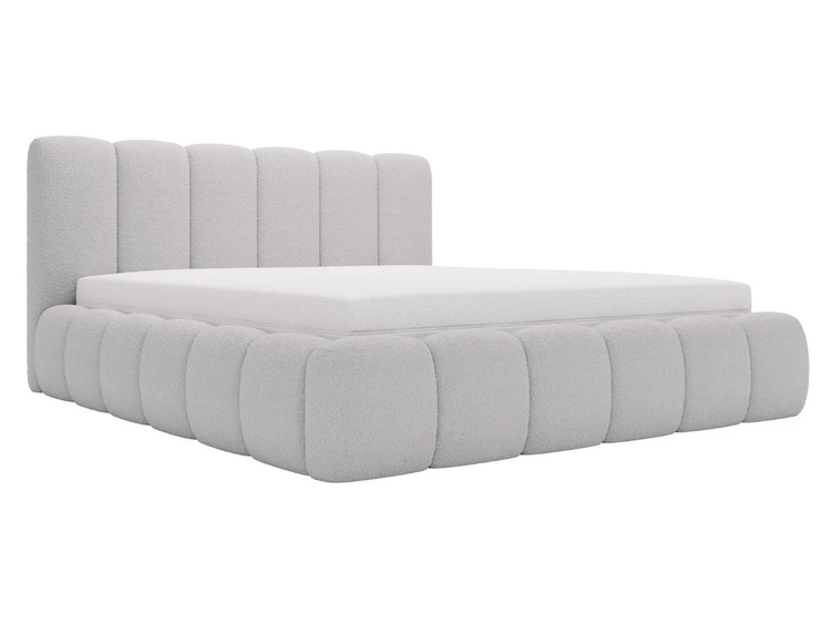 Łóżko tapicerowane bez pojemnika ze stelażem 160x200 Cloud w tkaninie bouclé Jasnoszare