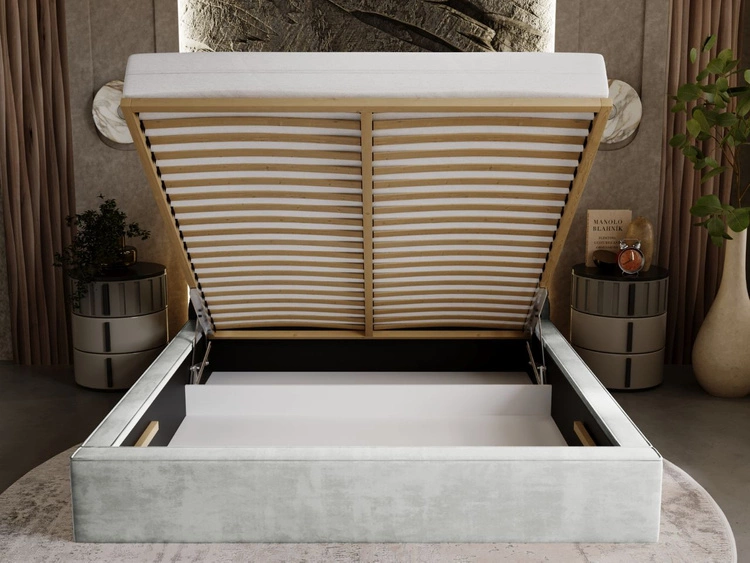 Łóżko tapicerowane z pojemnikiem i stelażem 180x200 Apollo Jasnoszare