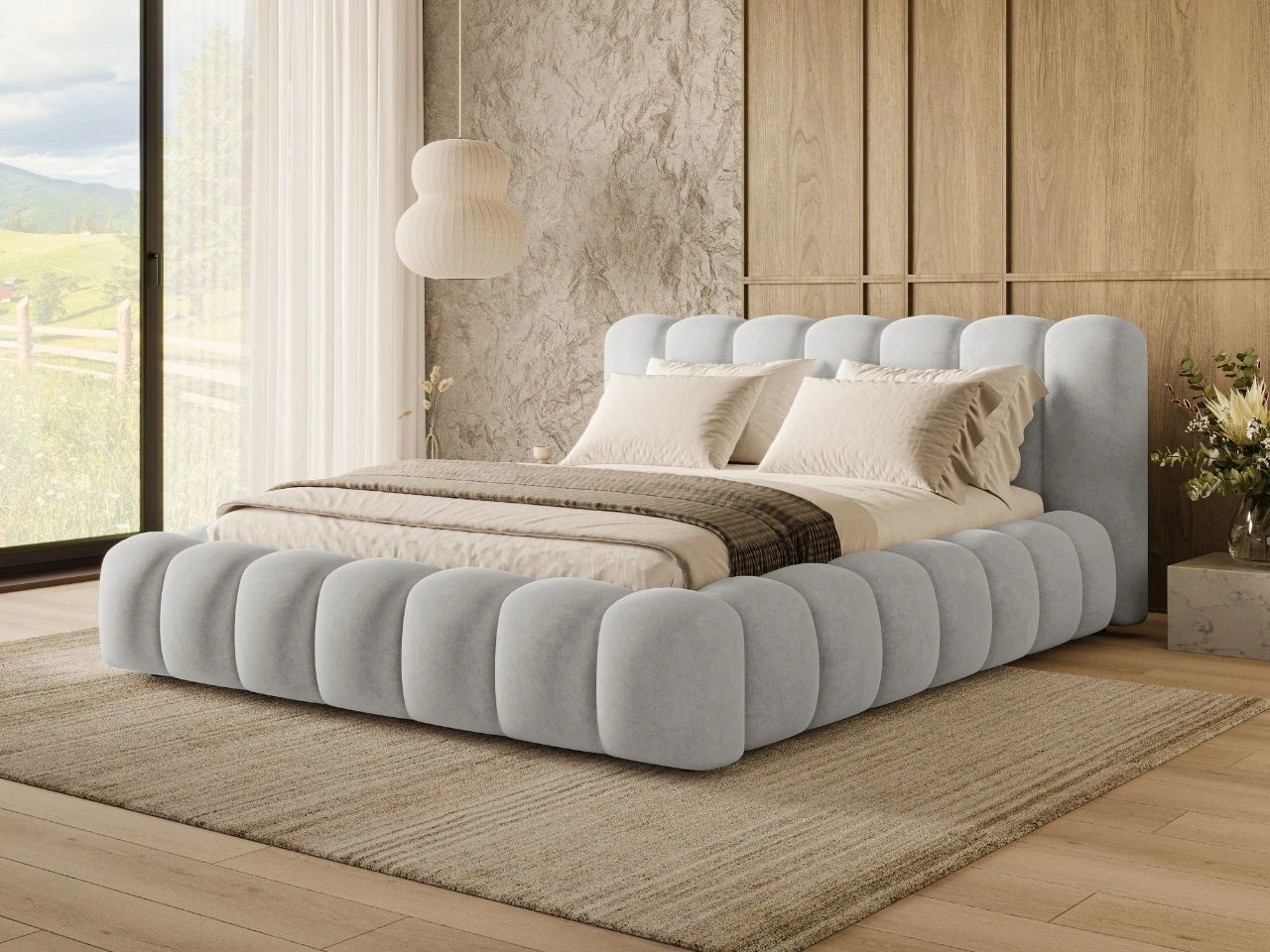 Łóżko tapicerowane z pojemnikiem i stelażem 140x200 Averia Szary