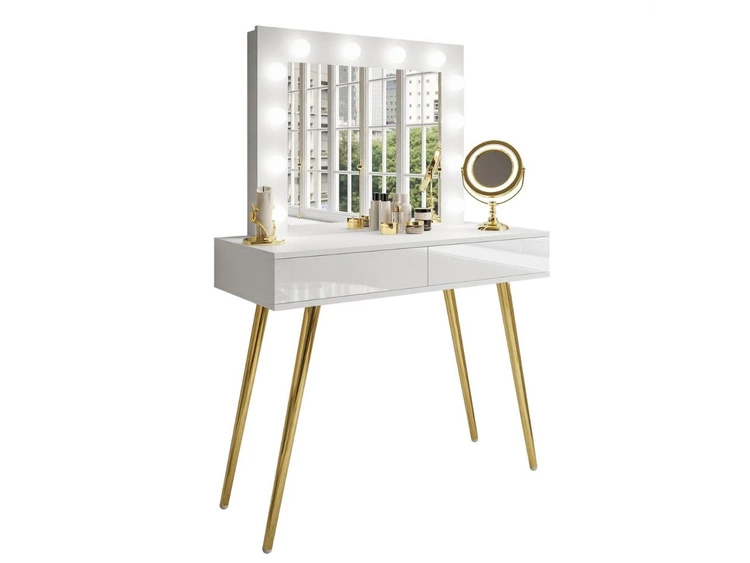 Toaletka kosmetyczna z szufladami, lustrem i oświetleniem LED Olivine biały połysk