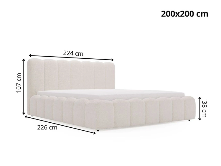 Łóżko tapicerowane z pojemnikiem i stelażem 200x200 Smile Jasnoszare