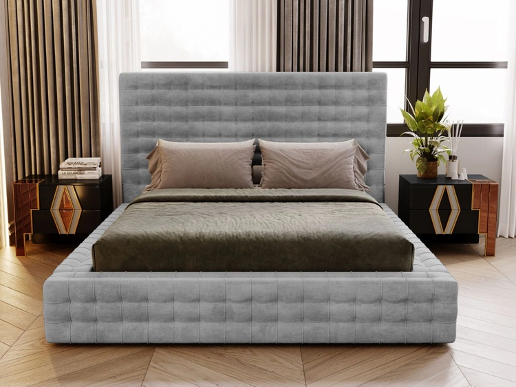 Łóżko tapicerowane z pojemnikiem i stelażem 180x200 Barbados Jasnoszare