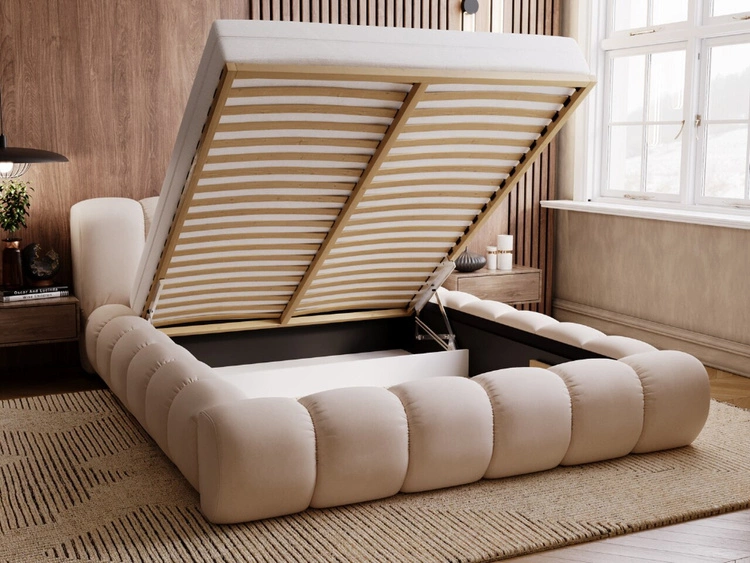 Łóżko tapicerowane z pojemnikiem na pościel 140x200 Doria Beżowe