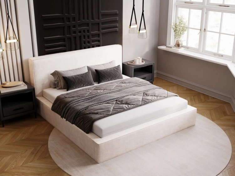 Łóżko tapicerowane z pojemnikiem i stelażem 160x200 Monaco Kremowe
