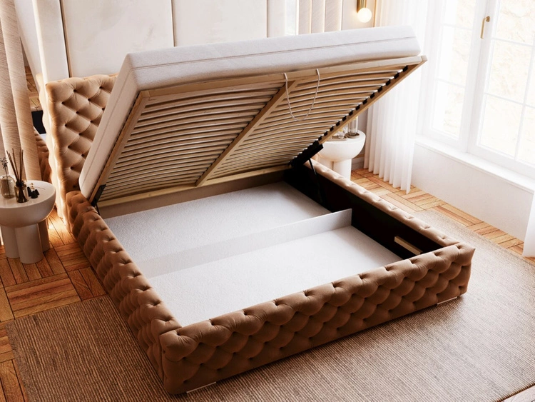 Łóżko tapicerowane z pojemnikiem i stelażem 200x200 Astra Brązowy