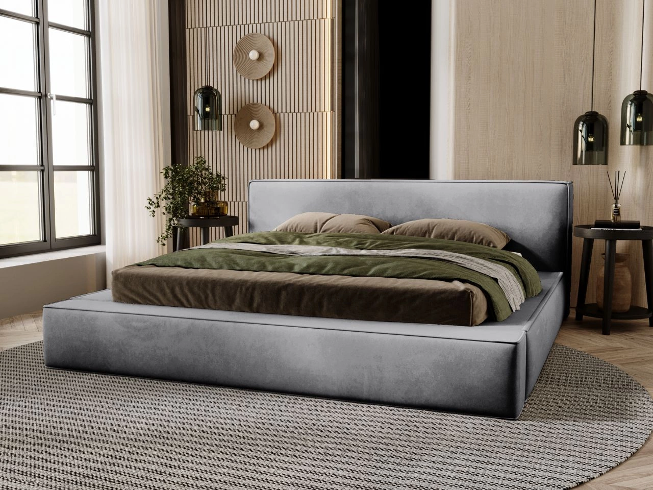 Łóżko tapicerowane z pojemnikiem i stelażem 140x200 Mali Szare