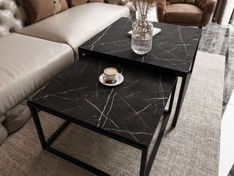 Stolik kawowy na czarnym metalowym stelażu Asumi Czarny 40x46