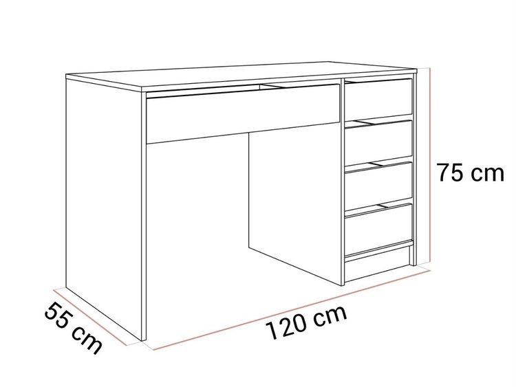 Biurko z pięcioma szufladami Melo biały mat