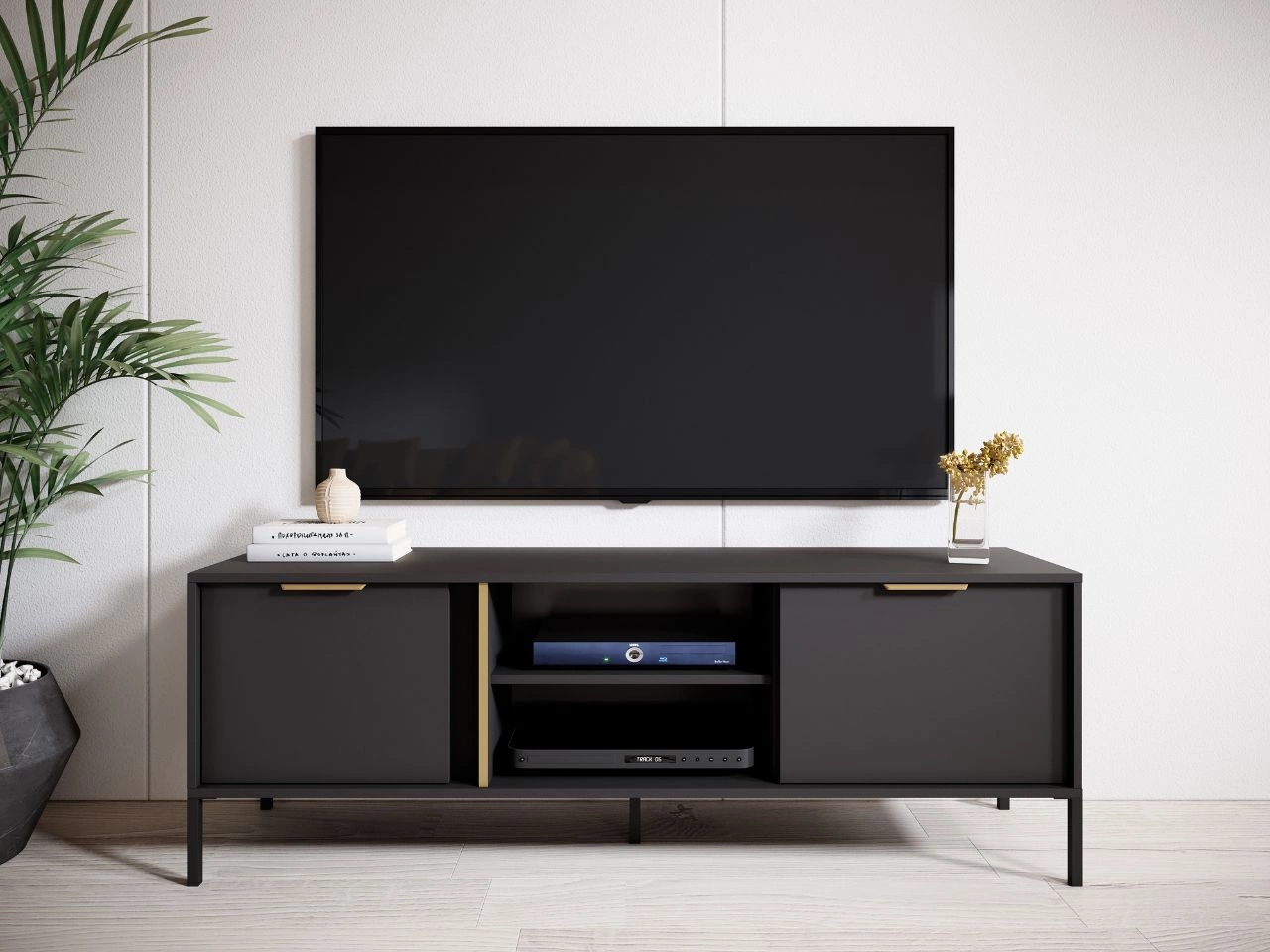 Szafka pod telewizor z drzwiczkami 153 cm Drino Antracyt