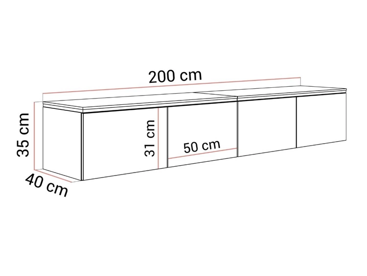 Szafka RTV wisząca w stylu glamour z oświetleniem LED Celle kaszmir mat