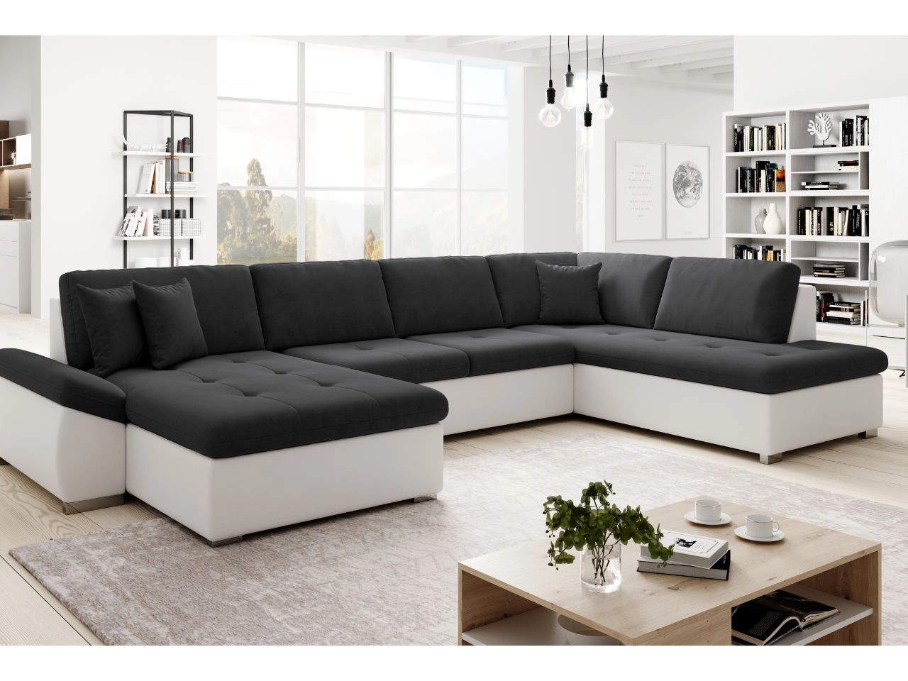 Narożnik U prawy z funkcją spania Moni U Czarny