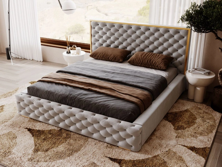 Łóżko tapicerowane z pojemnikiem i stelażem 180x200 Wave Szary