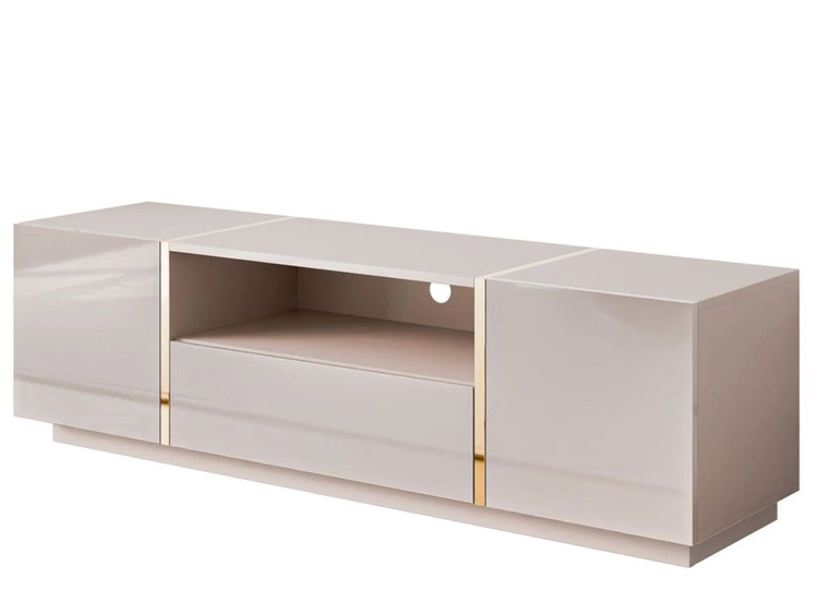 Szafka RTV w stylu glamour dwudrzwiowa z szufladą Lunelie kaszmir połysk