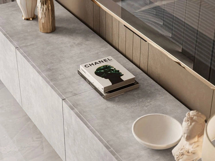 Szafka RTV pod telewizor z drzwiczkami na srebrnych nóżkach 200 cm Nodoo Beton