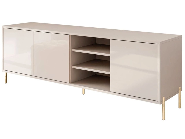 Szafka RTV glamour pod telewizor z drzwiczkami na złotych prostych nogach Vivance Kaszmir połysk