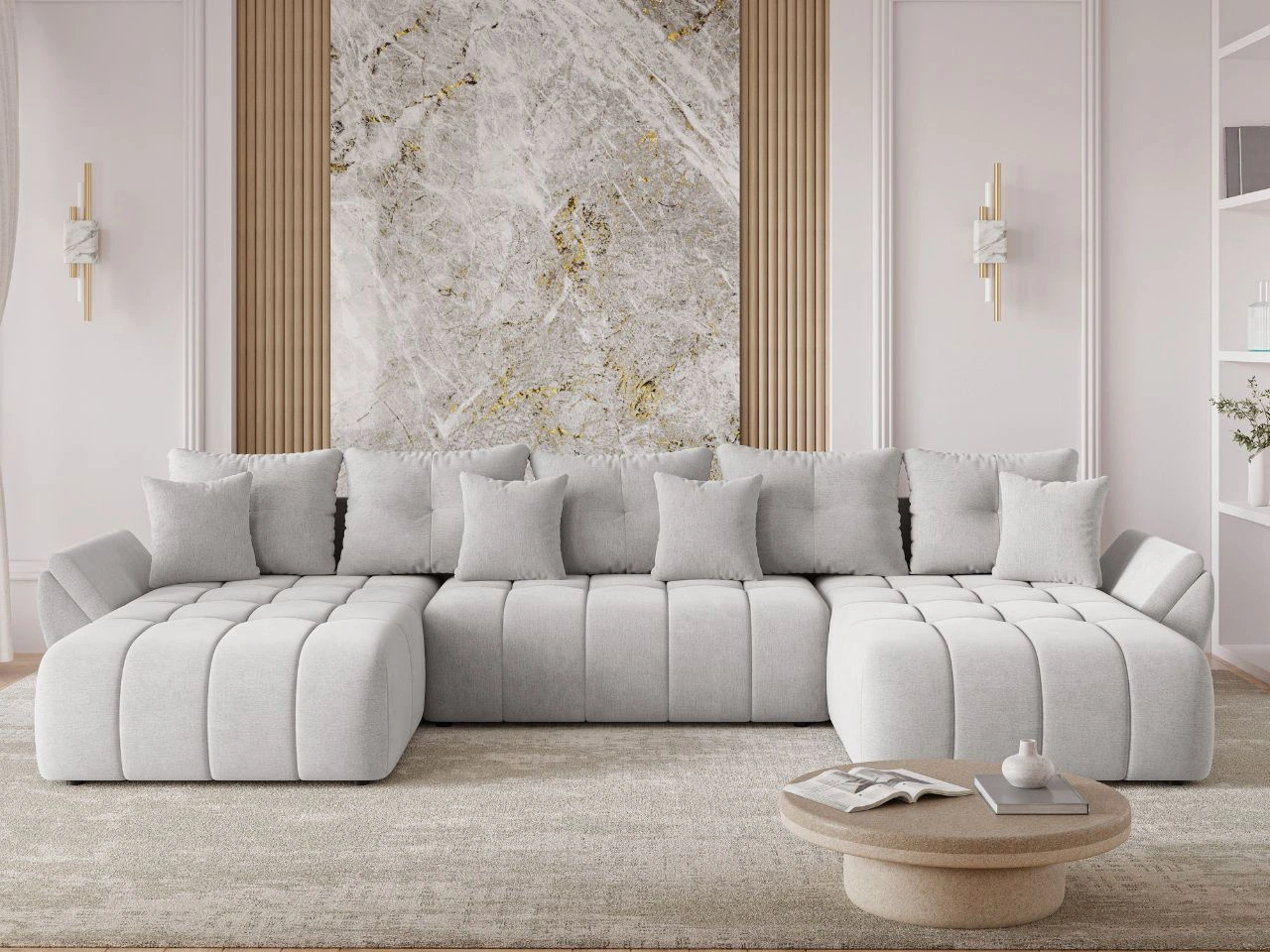 Narożnik U z funkcją spania i pojemnikiem Decor U Jasny szary