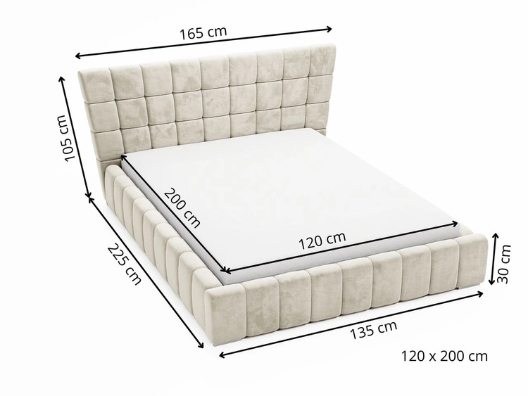 Łóżko tapicerowane z pojemnikiem i stelażem 120x200 cm Paris Jasnoszare