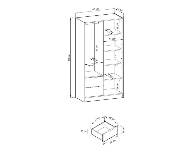 Szafa dwudrzwiowa z drzwiami uchylnymi 105 cm Macron Dąb Artisan z lustrem i lamelami
