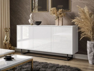 Trzydrzwiowa komoda 154 cm w stylu glamour na czarnym stelażu Vivance biały połysk