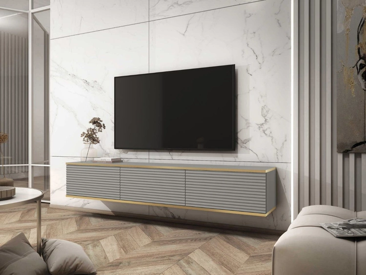 Szafka wisząca pod telewizor drzwiczkami z ryflowanym frontem 175 cm Diolo Szara