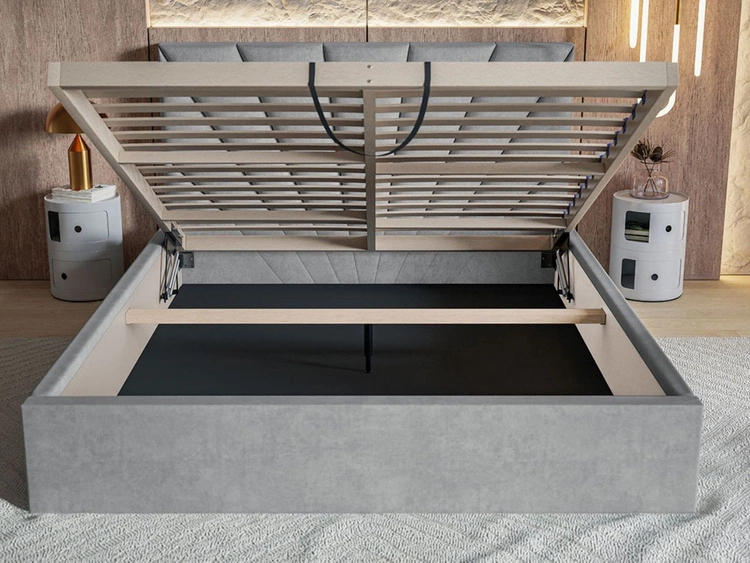Łóżko tapicerowane z pojemnikiem i stelażem 160x200 Orlo ciemnoszare