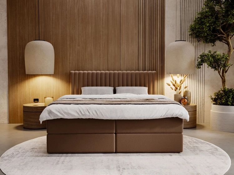 Łóżko kontynentalne z pojemnikiem na pościel 160x200 Marbella brązowe