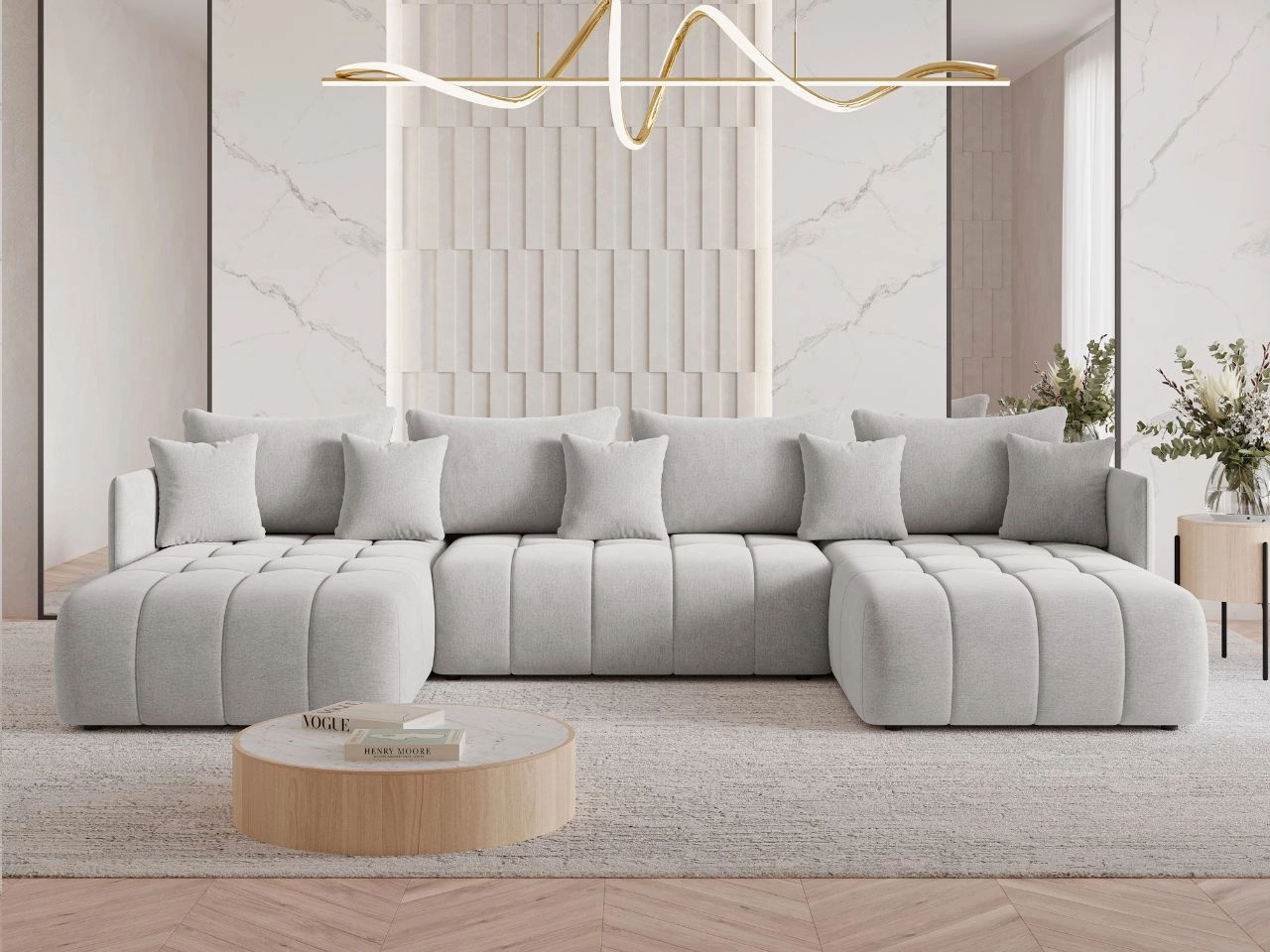 Narożnik U z funkcją spania i pojemnikiem Ardi U Jasny szary