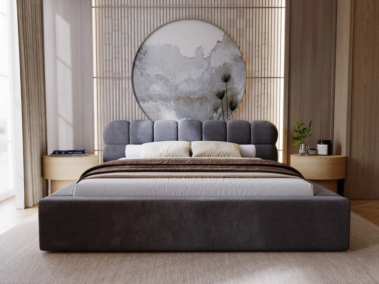 Łóżko tapicerowane z pojemnikiem i stelażem 180x200 Plaza Ciemnoszare