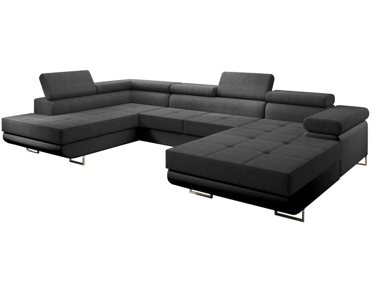 Narożnik U lewy z funkcją spania i pojemnikiem Solam U Czarny