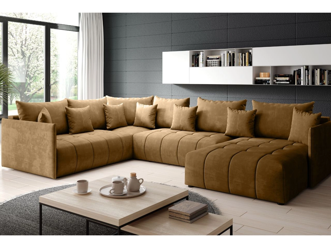 Narożnik U uniwersalny z funkcją spania i pojemnikiem Ardi Bis Miodowy