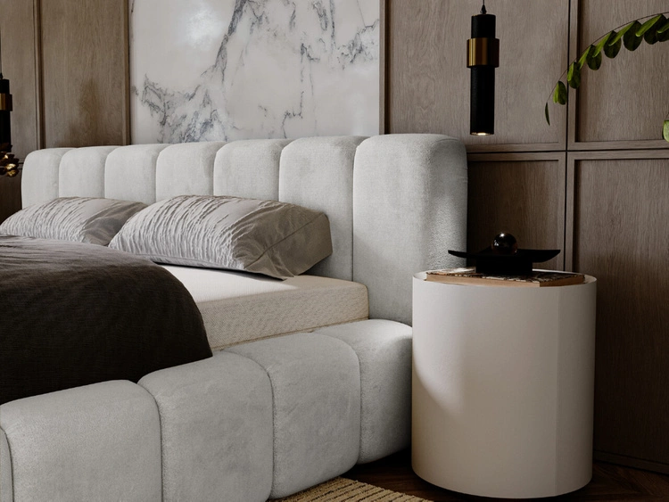 Łóżko tapicerowane z pojemnikiem na pościel 120x200 Ibiza Jasnoszare