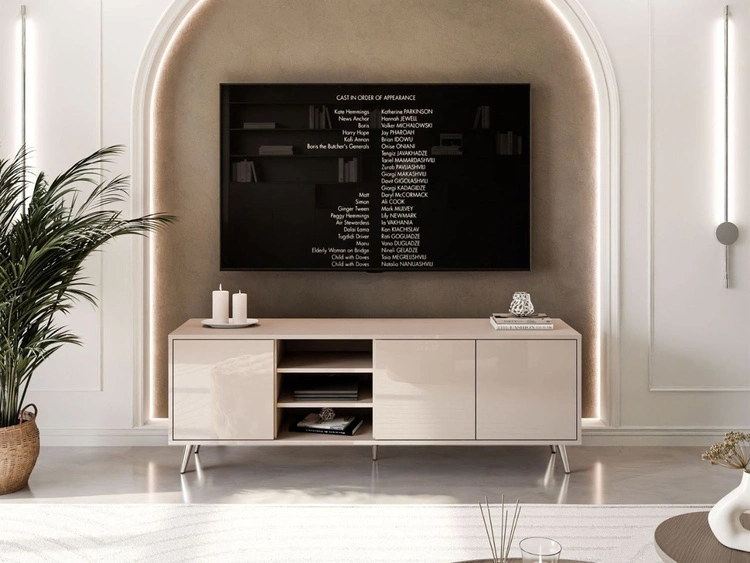 Szafka RTV pod telewizor z drzwiczkami na srebrnych nogach Vivance Kaszmir połysk