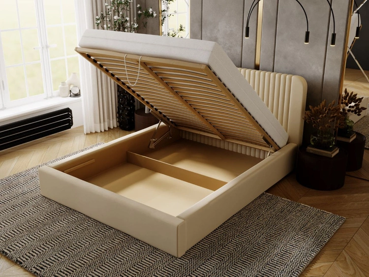 Łóżko tapicerowane z pojemnikiem i stelażem 140x200 Malmo Beżowe