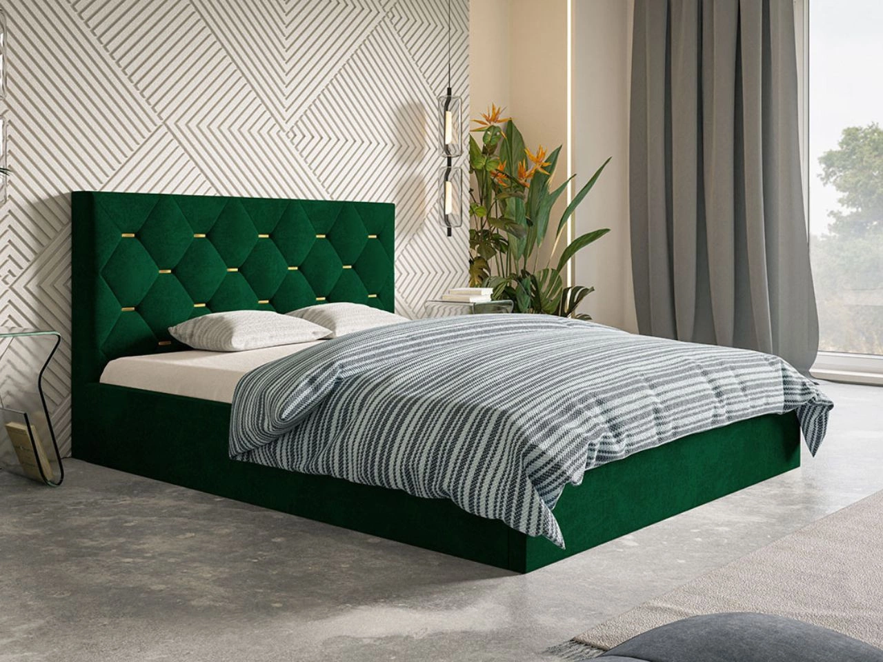 Łóżko tapicerowane z pojemnikiem i stelażem 180x200 Salento zielone