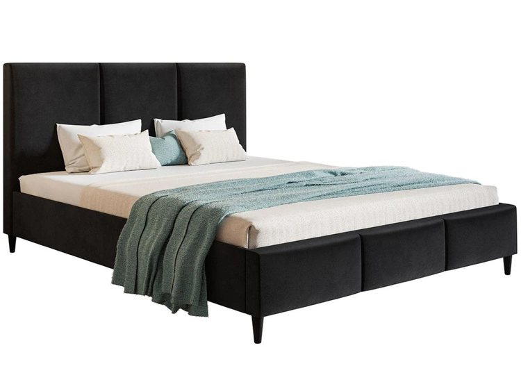 Łóżko tapicerowane ze stelażem 140x200 Trio Czarne