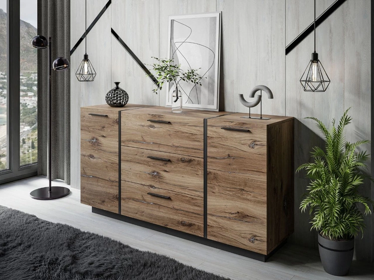 Dwudrzwiowa komoda 158 cm z trzema szufladami Lunelie dąb Flagstaff