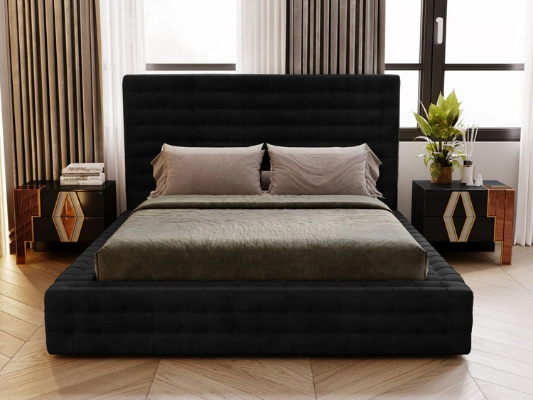 Łóżko tapicerowane z pojemnikiem i stelażem 160x200 Barbados Czarne